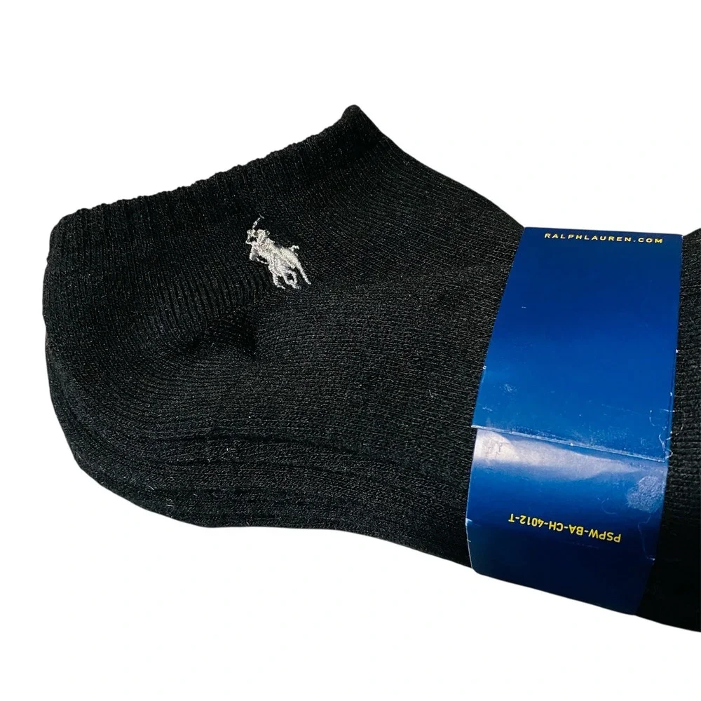 Polo Ralph Lauren Mens Black Ankle Socks 6 Pairs Pony Logo PSPW-BA-CH-4012-T